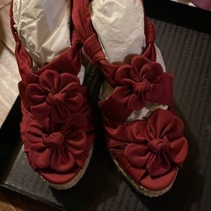 Prada espadrilles floral wedge wine red